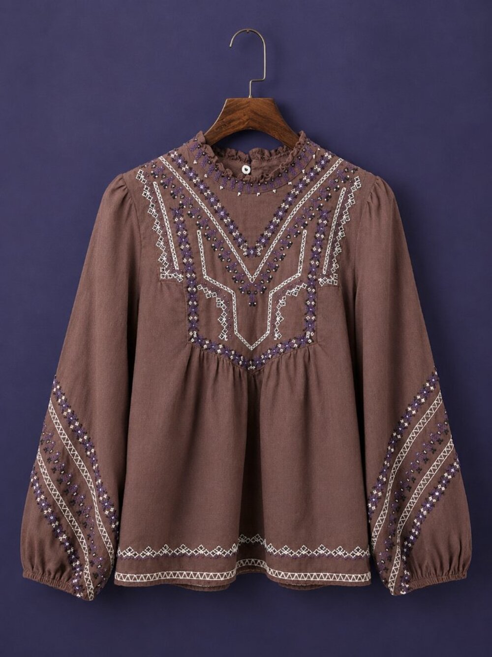 Zara S Linen Cotton Blouse Beaded Embroidered Folk Ethnic Boho Cottagecore